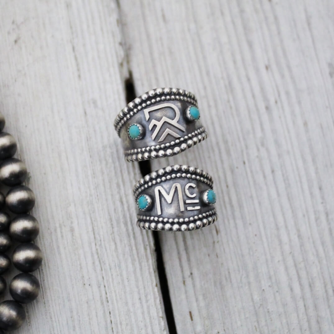 Double Bead Border Brand Ring